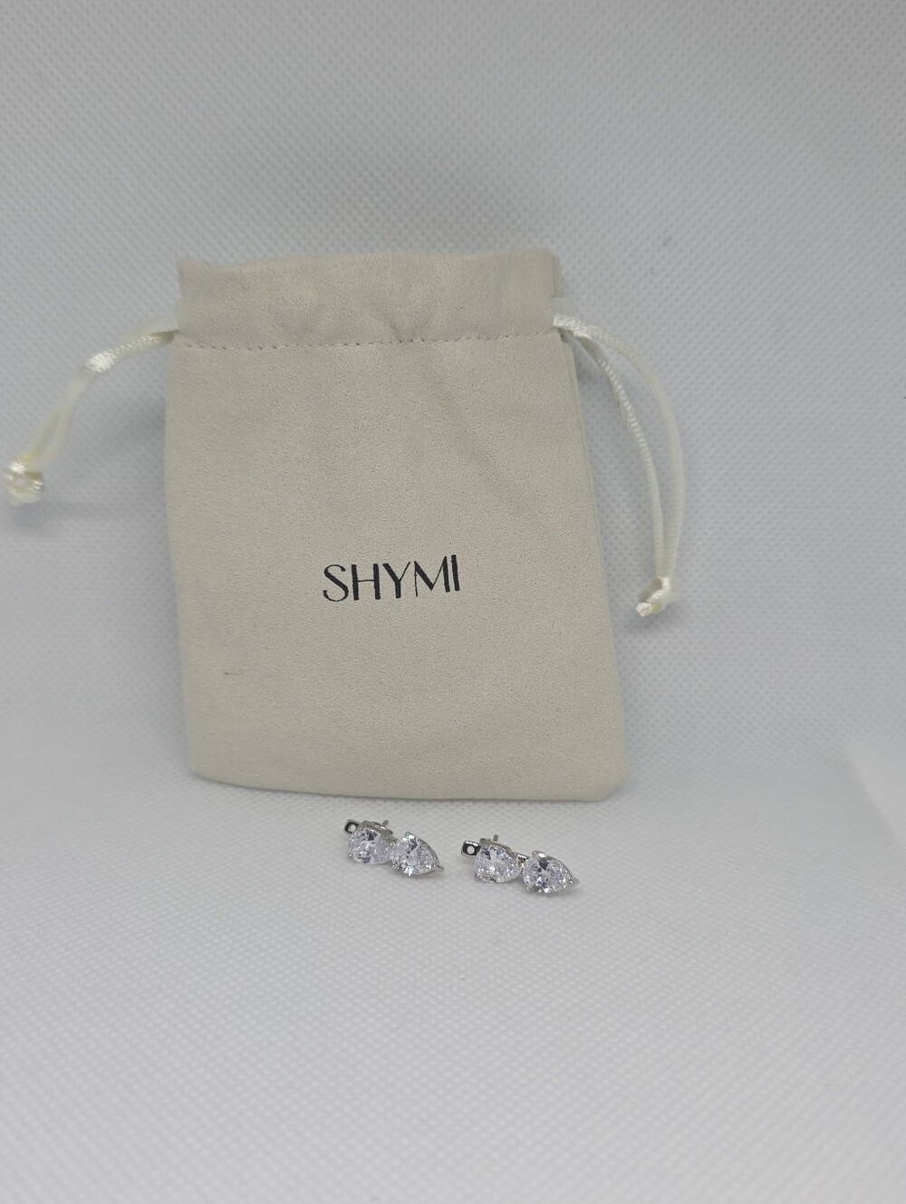 SHYMI Pear & Stud Ear Jacket Earrings Silver Tone CZ New with Pouch
